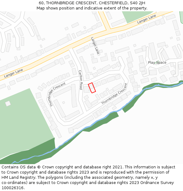 60, THORNBRIDGE CRESCENT, CHESTERFIELD, S40 2JH: Location map and indicative extent of plot