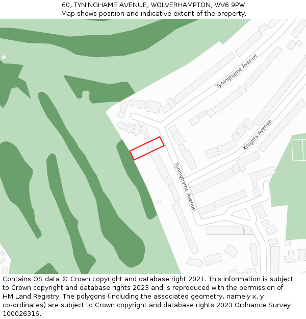60, TYNINGHAME AVENUE, WOLVERHAMPTON, WV6 9PW: Location map and indicative extent of plot