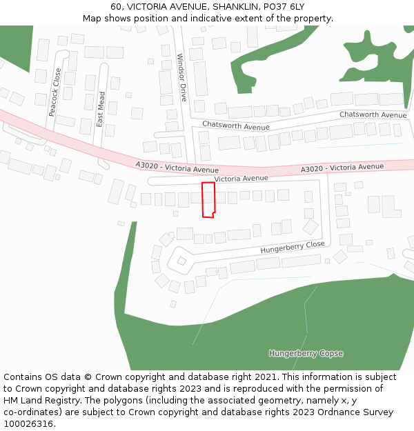 60, VICTORIA AVENUE, SHANKLIN, PO37 6LY: Location map and indicative extent of plot
