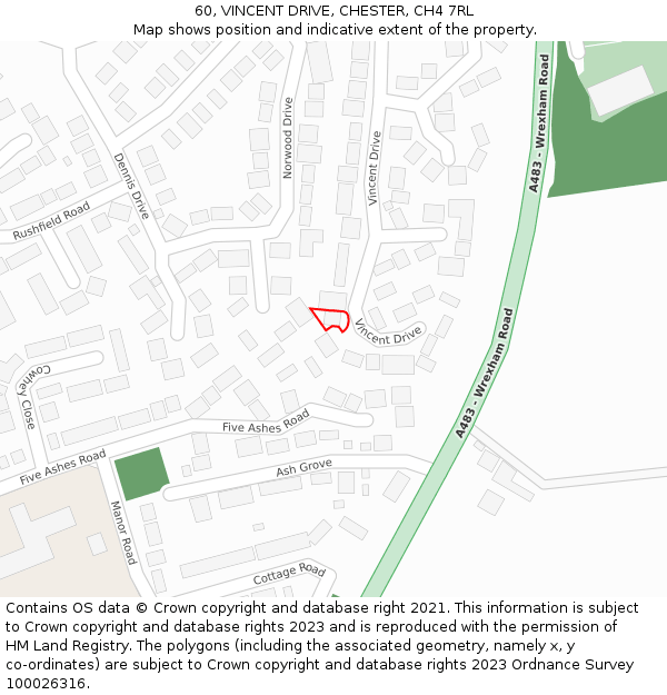 60, VINCENT DRIVE, CHESTER, CH4 7RL: Location map and indicative extent of plot