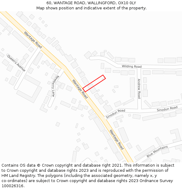 60, WANTAGE ROAD, WALLINGFORD, OX10 0LY: Location map and indicative extent of plot