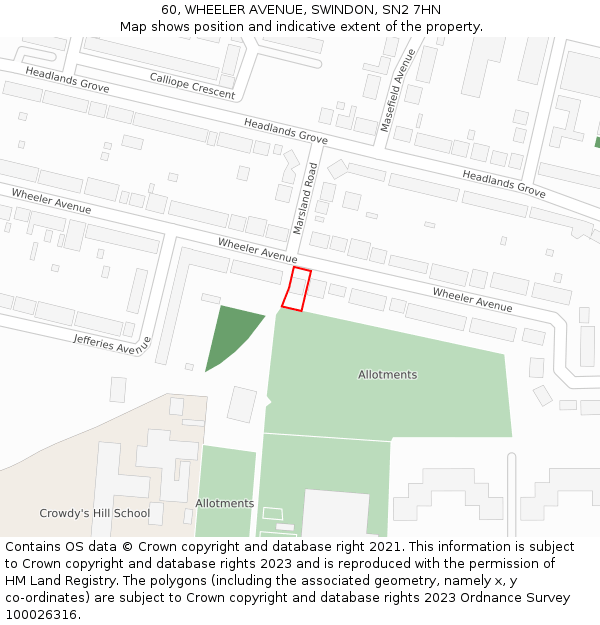 60, WHEELER AVENUE, SWINDON, SN2 7HN: Location map and indicative extent of plot