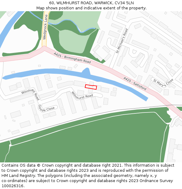 60, WILMHURST ROAD, WARWICK, CV34 5LN: Location map and indicative extent of plot