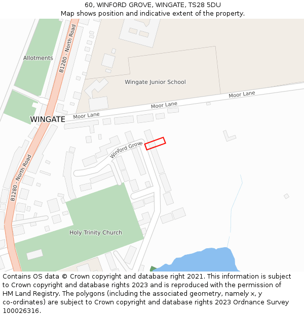 60, WINFORD GROVE, WINGATE, TS28 5DU: Location map and indicative extent of plot