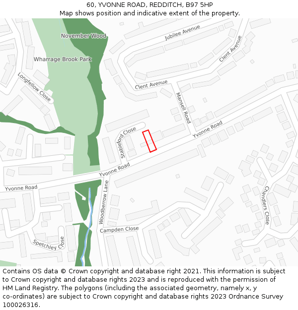 60, YVONNE ROAD, REDDITCH, B97 5HP: Location map and indicative extent of plot