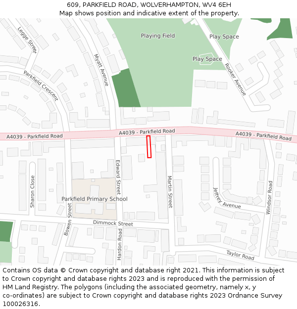 609, PARKFIELD ROAD, WOLVERHAMPTON, WV4 6EH: Location map and indicative extent of plot