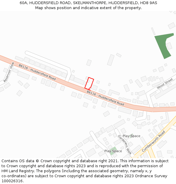 60A, HUDDERSFIELD ROAD, SKELMANTHORPE, HUDDERSFIELD, HD8 9AS: Location map and indicative extent of plot