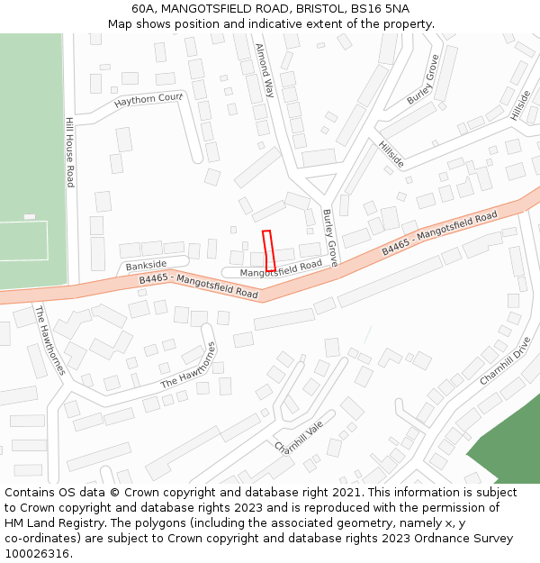 60A, MANGOTSFIELD ROAD, BRISTOL, BS16 5NA: Location map and indicative extent of plot