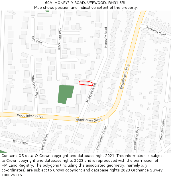 60A, MONEYFLY ROAD, VERWOOD, BH31 6BL: Location map and indicative extent of plot