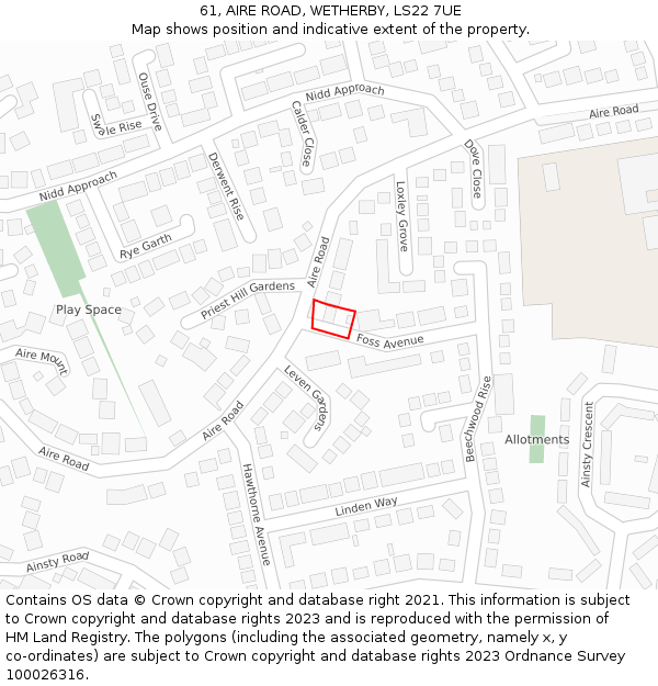 61, AIRE ROAD, WETHERBY, LS22 7UE: Location map and indicative extent of plot