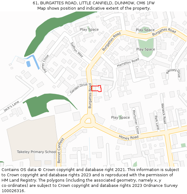 61, BURGATTES ROAD, LITTLE CANFIELD, DUNMOW, CM6 1FW: Location map and indicative extent of plot