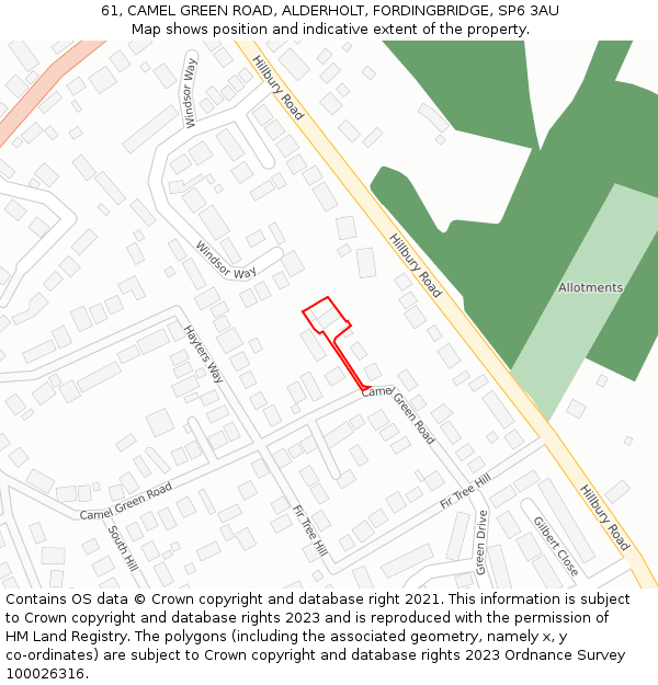 61, CAMEL GREEN ROAD, ALDERHOLT, FORDINGBRIDGE, SP6 3AU: Location map and indicative extent of plot
