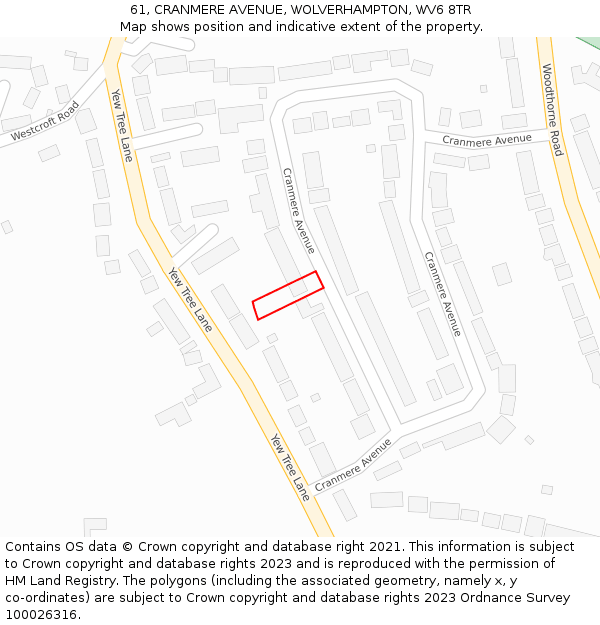 61, CRANMERE AVENUE, WOLVERHAMPTON, WV6 8TR: Location map and indicative extent of plot