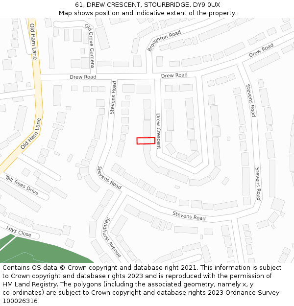 61, DREW CRESCENT, STOURBRIDGE, DY9 0UX: Location map and indicative extent of plot