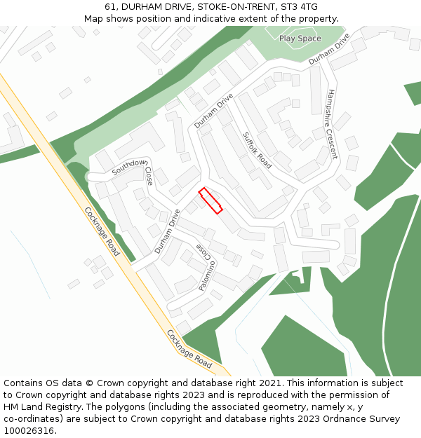 61, DURHAM DRIVE, STOKE-ON-TRENT, ST3 4TG: Location map and indicative extent of plot
