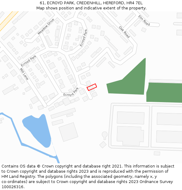 61, ECROYD PARK, CREDENHILL, HEREFORD, HR4 7EL: Location map and indicative extent of plot