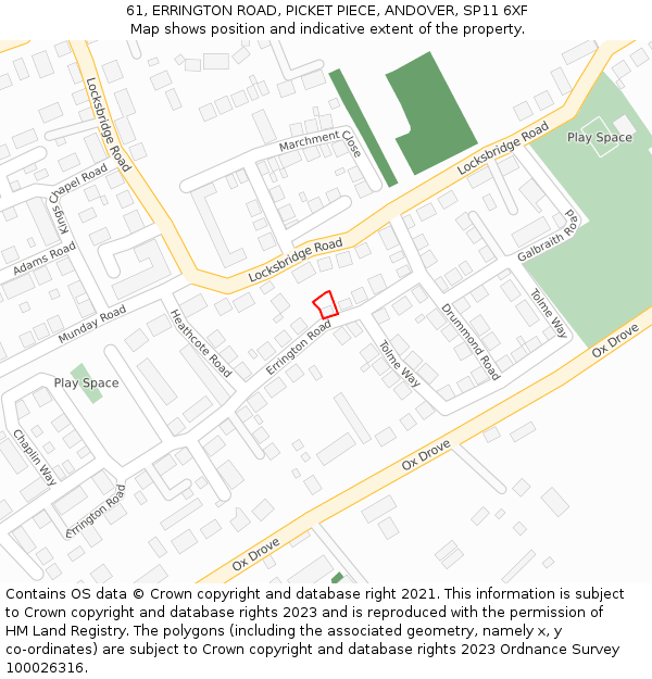 61, ERRINGTON ROAD, PICKET PIECE, ANDOVER, SP11 6XF: Location map and indicative extent of plot