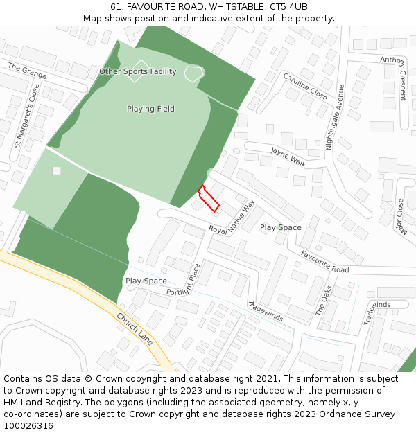 61, FAVOURITE ROAD, WHITSTABLE, CT5 4UB: Location map and indicative extent of plot