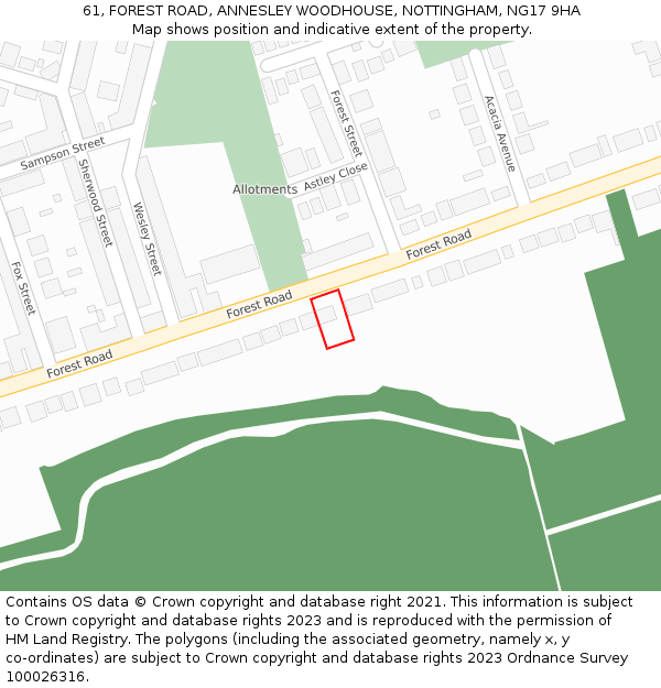 61, FOREST ROAD, ANNESLEY WOODHOUSE, NOTTINGHAM, NG17 9HA: Location map and indicative extent of plot