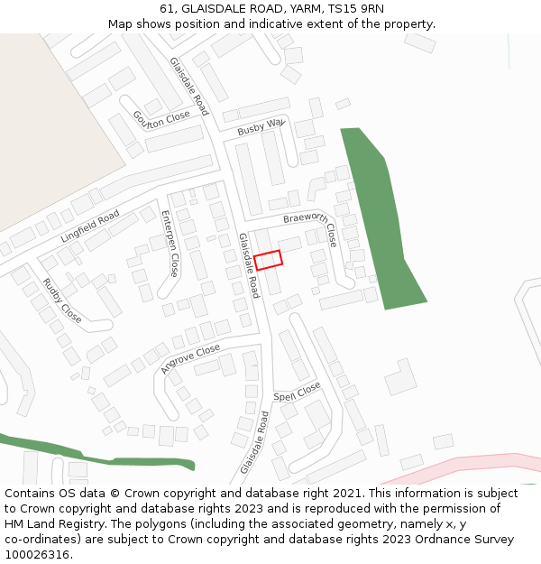 61, GLAISDALE ROAD, YARM, TS15 9RN: Location map and indicative extent of plot