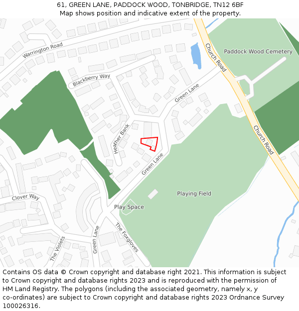 61, GREEN LANE, PADDOCK WOOD, TONBRIDGE, TN12 6BF: Location map and indicative extent of plot