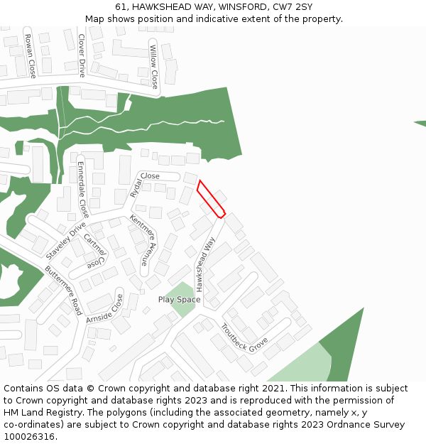 61, HAWKSHEAD WAY, WINSFORD, CW7 2SY: Location map and indicative extent of plot