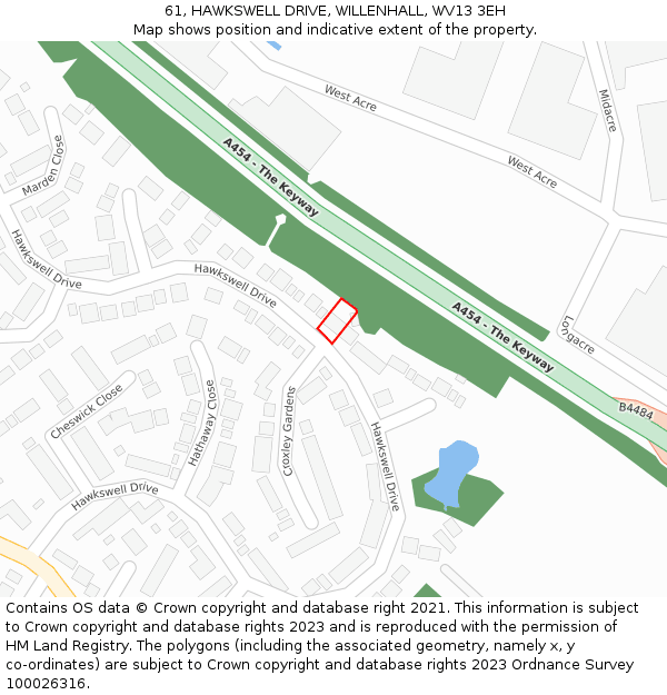 61, HAWKSWELL DRIVE, WILLENHALL, WV13 3EH: Location map and indicative extent of plot