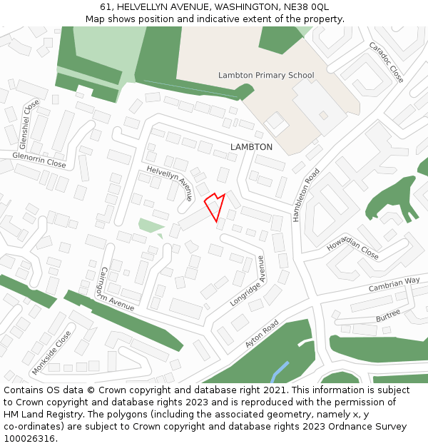 61, HELVELLYN AVENUE, WASHINGTON, NE38 0QL: Location map and indicative extent of plot