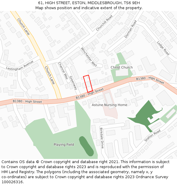 61, HIGH STREET, ESTON, MIDDLESBROUGH, TS6 9EH: Location map and indicative extent of plot