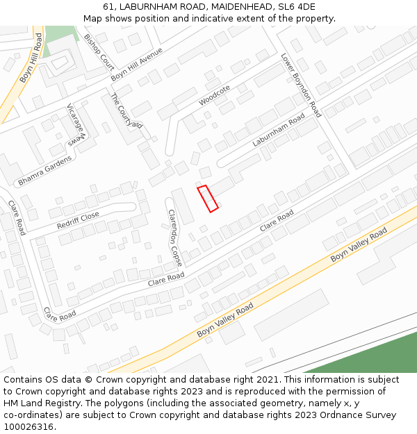 61, LABURNHAM ROAD, MAIDENHEAD, SL6 4DE: Location map and indicative extent of plot