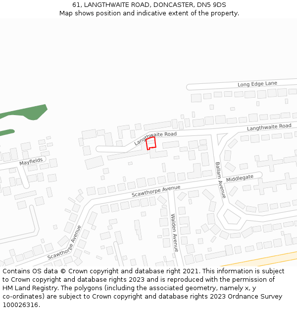 61, LANGTHWAITE ROAD, DONCASTER, DN5 9DS: Location map and indicative extent of plot