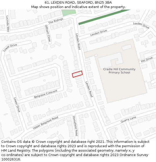 61, LEXDEN ROAD, SEAFORD, BN25 3BA: Location map and indicative extent of plot