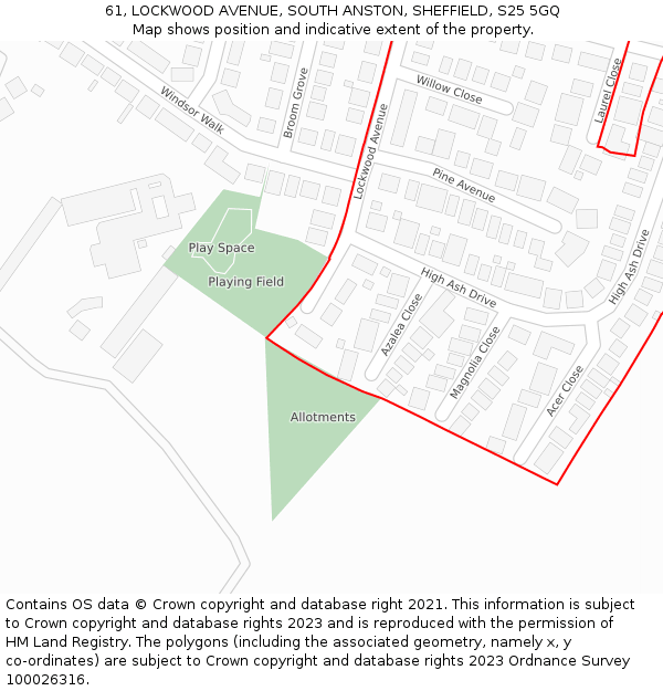 61, LOCKWOOD AVENUE, SOUTH ANSTON, SHEFFIELD, S25 5GQ: Location map and indicative extent of plot