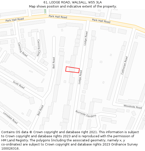 61, LODGE ROAD, WALSALL, WS5 3LA: Location map and indicative extent of plot