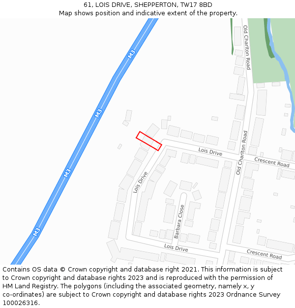 61, LOIS DRIVE, SHEPPERTON, TW17 8BD: Location map and indicative extent of plot