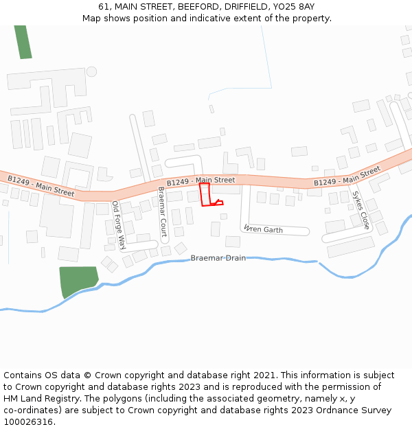 61, MAIN STREET, BEEFORD, DRIFFIELD, YO25 8AY: Location map and indicative extent of plot