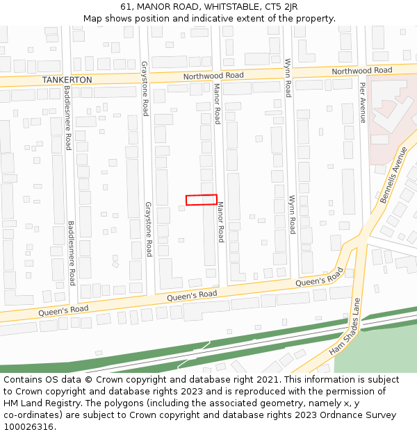 61, MANOR ROAD, WHITSTABLE, CT5 2JR: Location map and indicative extent of plot