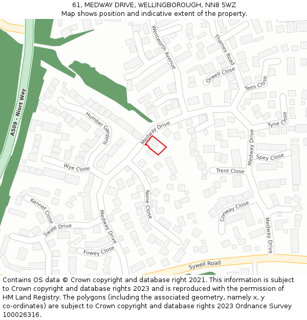 61, MEDWAY DRIVE, WELLINGBOROUGH, NN8 5WZ: Location map and indicative extent of plot