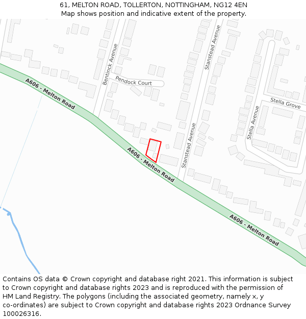 61, MELTON ROAD, TOLLERTON, NOTTINGHAM, NG12 4EN: Location map and indicative extent of plot