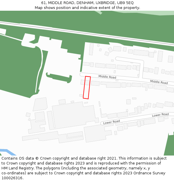 61, MIDDLE ROAD, DENHAM, UXBRIDGE, UB9 5EQ: Location map and indicative extent of plot