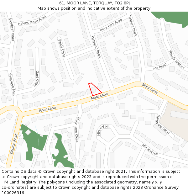 61, MOOR LANE, TORQUAY, TQ2 8PJ: Location map and indicative extent of plot