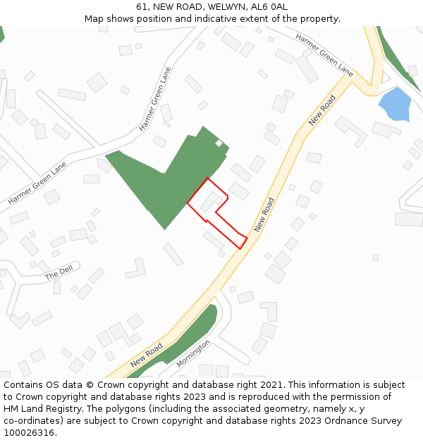 61, NEW ROAD, WELWYN, AL6 0AL: Location map and indicative extent of plot