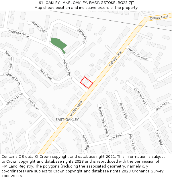 61, OAKLEY LANE, OAKLEY, BASINGSTOKE, RG23 7JT: Location map and indicative extent of plot