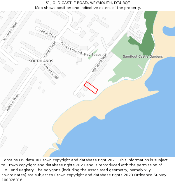 61, OLD CASTLE ROAD, WEYMOUTH, DT4 8QE: Location map and indicative extent of plot
