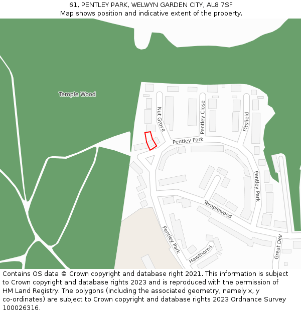 61, PENTLEY PARK, WELWYN GARDEN CITY, AL8 7SF: Location map and indicative extent of plot