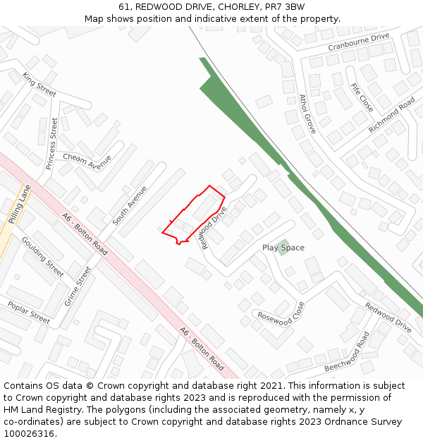 61, REDWOOD DRIVE, CHORLEY, PR7 3BW: Location map and indicative extent of plot