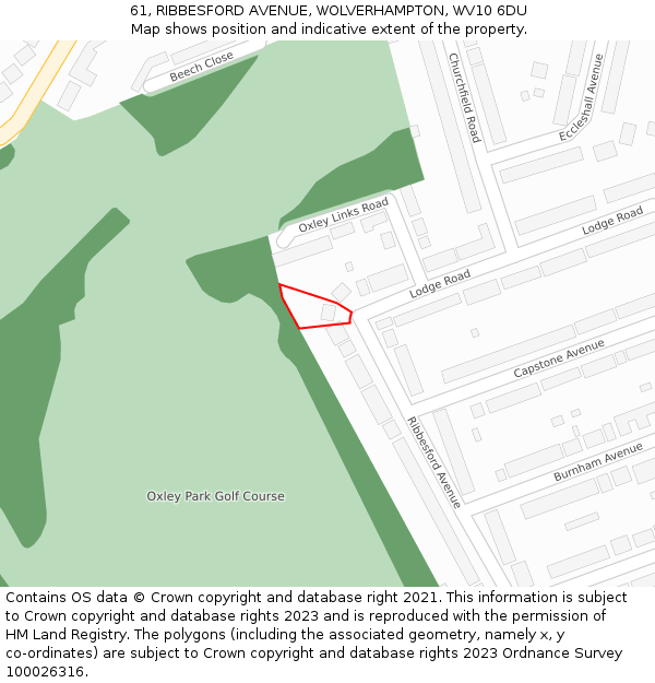 61, RIBBESFORD AVENUE, WOLVERHAMPTON, WV10 6DU: Location map and indicative extent of plot