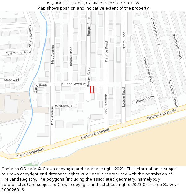 61, ROGGEL ROAD, CANVEY ISLAND, SS8 7HW: Location map and indicative extent of plot