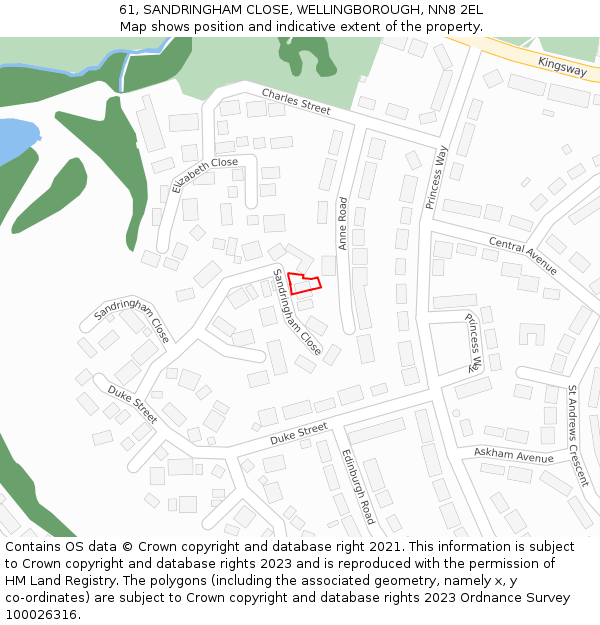 61, SANDRINGHAM CLOSE, WELLINGBOROUGH, NN8 2EL: Location map and indicative extent of plot