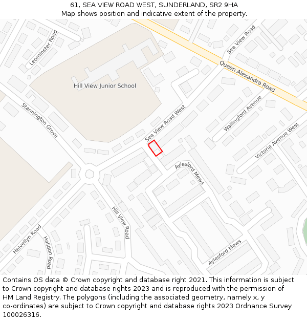 61, SEA VIEW ROAD WEST, SUNDERLAND, SR2 9HA: Location map and indicative extent of plot